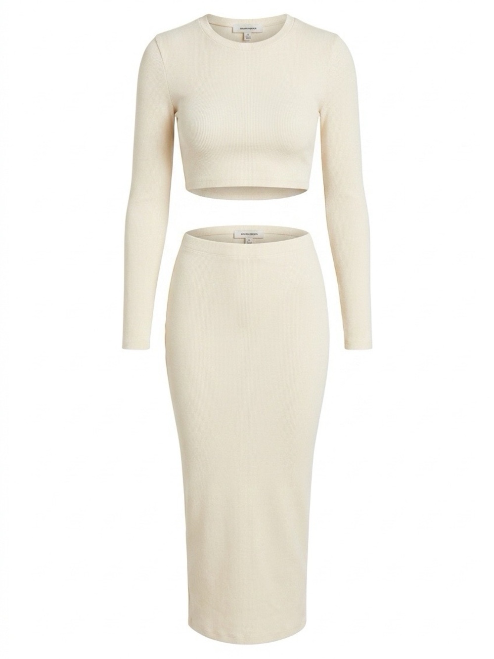 naked wardrobe Ivory Crop Top with Midi Skirt, 2 piece Set NWT